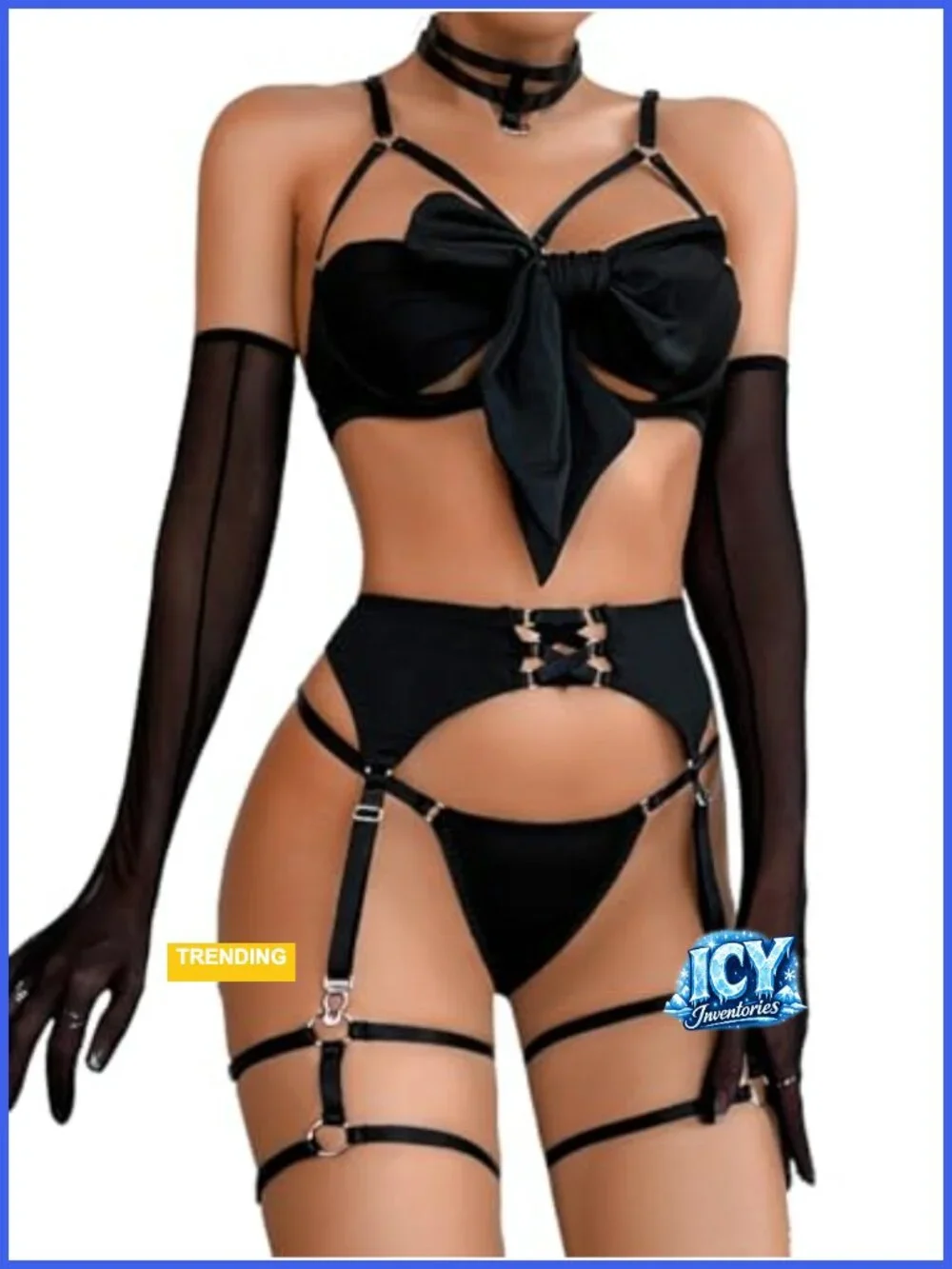 Sexy Bow Lingerie Set for Women, Unwrap Present Bra and Panty, Strappy Garter